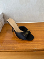 PEEP TOE SANDAL 25S HEELS 10CM IN BLACK SATIN