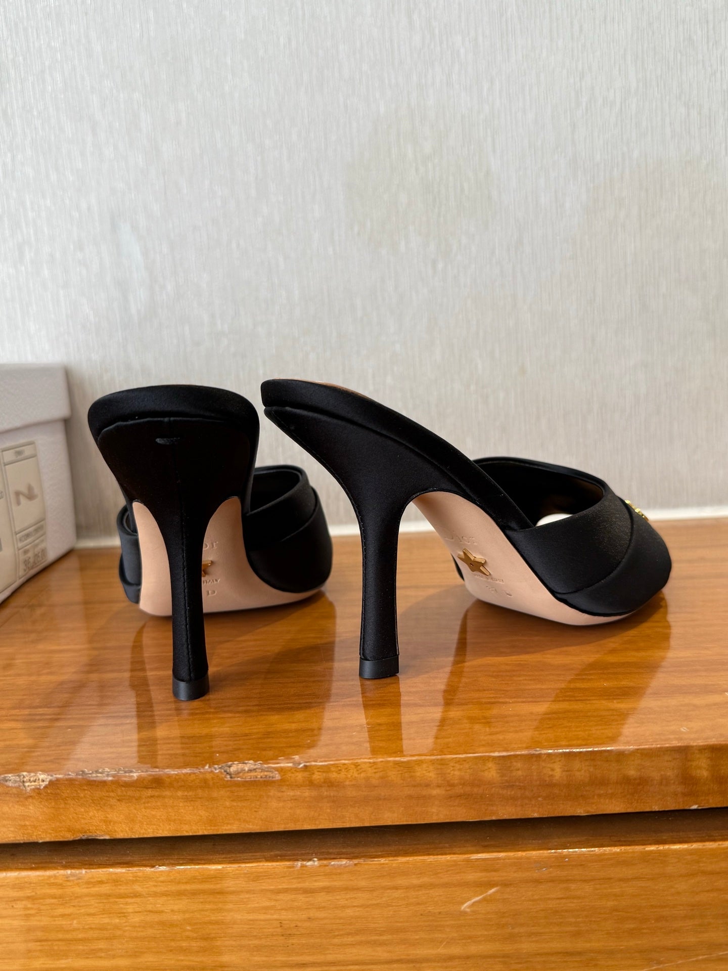 PEEP TOE SANDAL 25S HEELS 10CM IN BLACK SATIN