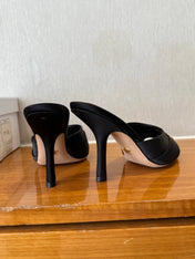 PEEP TOE SANDAL 25S HEELS 10CM IN BLACK SATIN