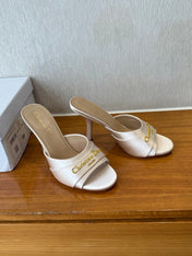 PEEP TOE SANDAL 25S HEELS 10CM IN PALE PINK BEIGE SATIN
