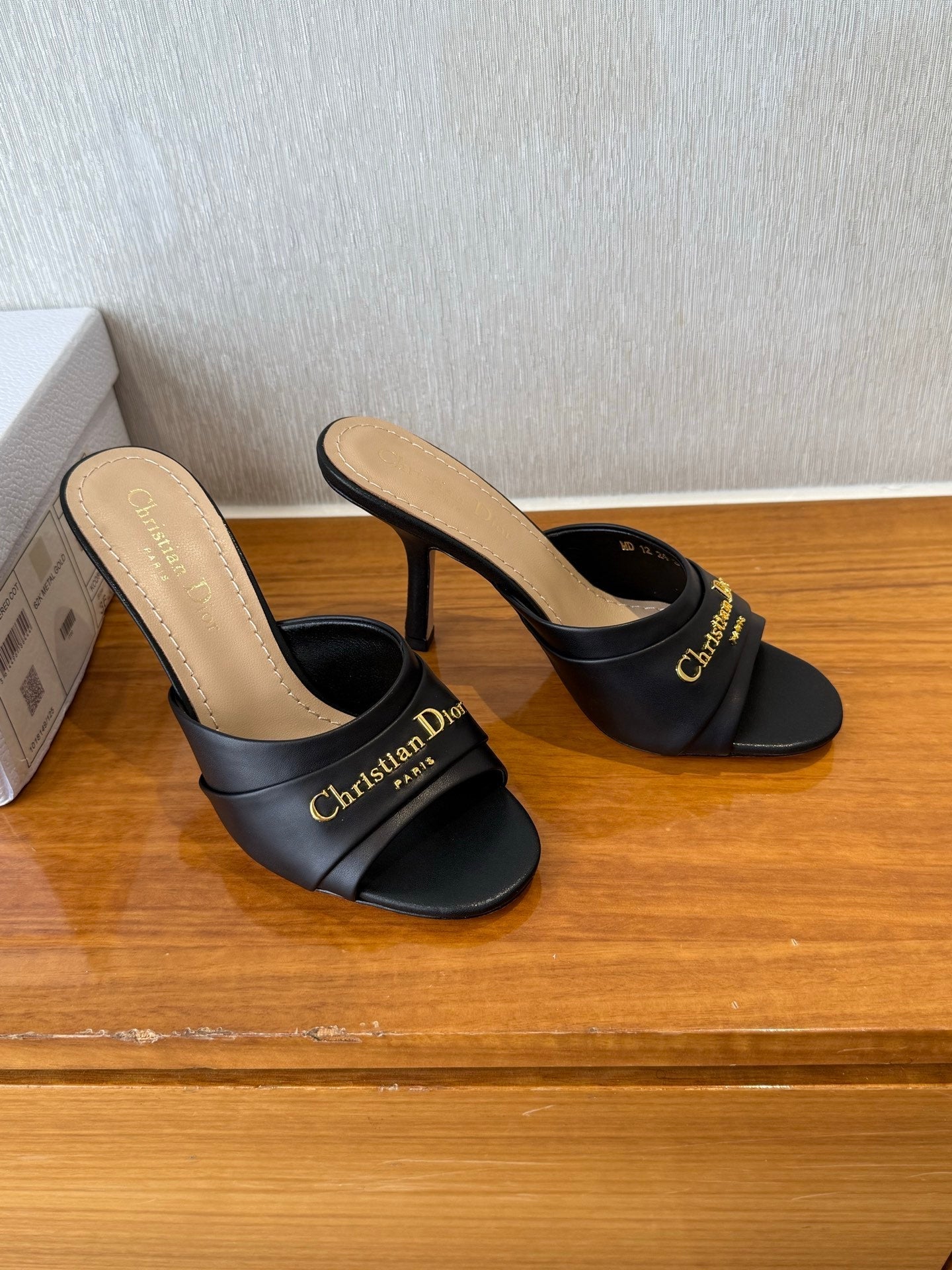PEEP TOE SANDAL 25S HEELS 10CM IN BLACK CALFSKIN