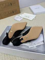 DIOR HIGH SLINGBACK 100 MM 25S IN BLACK FABRIC AND BRAND NAME EMBROIDERY