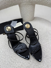 YSL 25S STRAPPY HIGH-HEEL SANDALS 95 MM IN BLACK SHINY LAMBSKIN