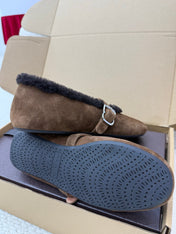 ALAIA 25S SHEARLING BALLET FLATS IN DARK BROWN SUEDE