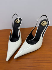 YSL 26S HEELED SLINGBACKS 100 MM IN WHITE GLOSSY CALFSKIN