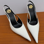 YSL 26S HEELED SLINGBACKS 100 MM IN WHITE GLOSSY CALFSKIN
