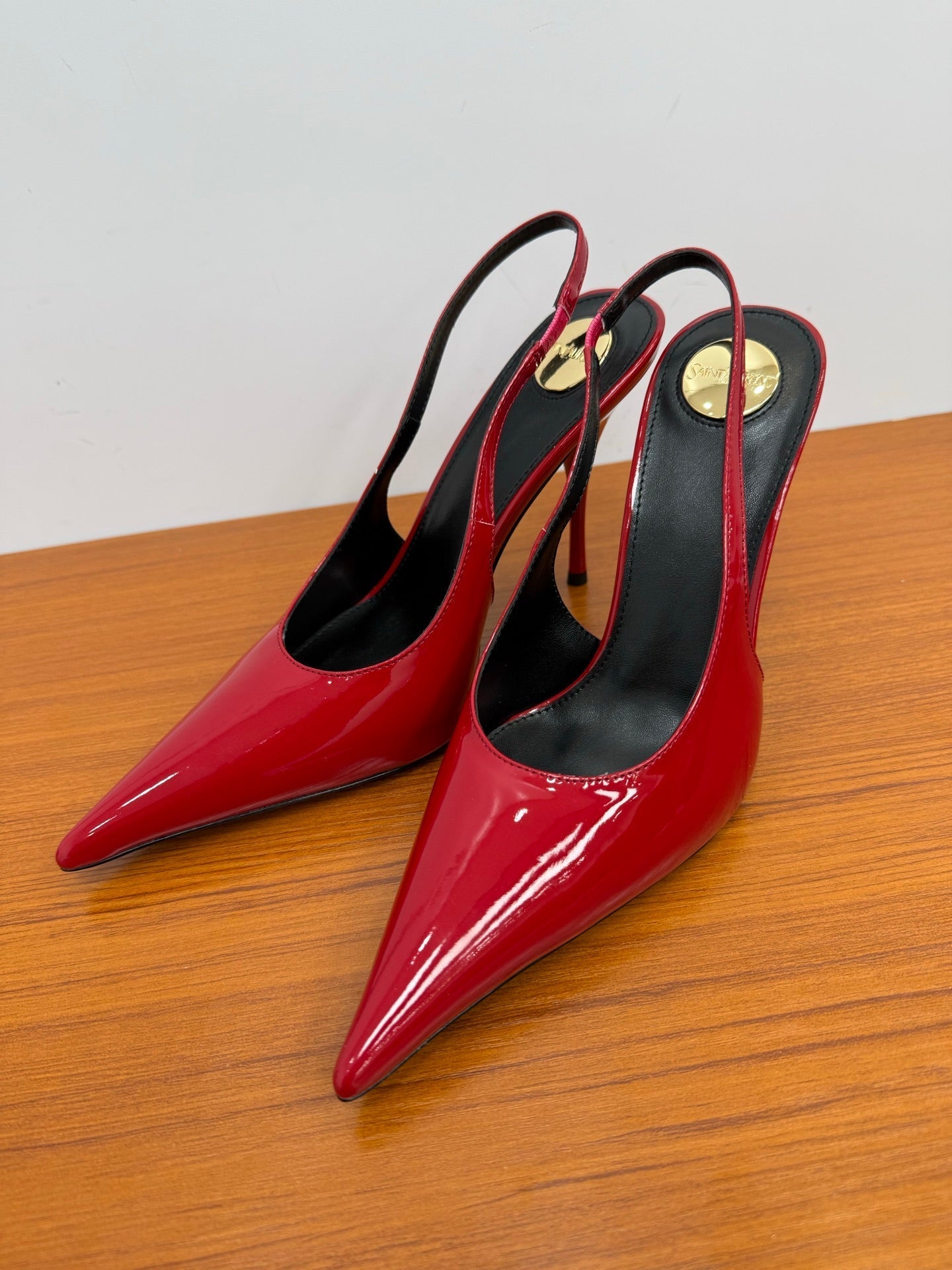YSL 26S HEELED SLINGBACKS 100 MM IN RED GLOSSY CALFSKIN