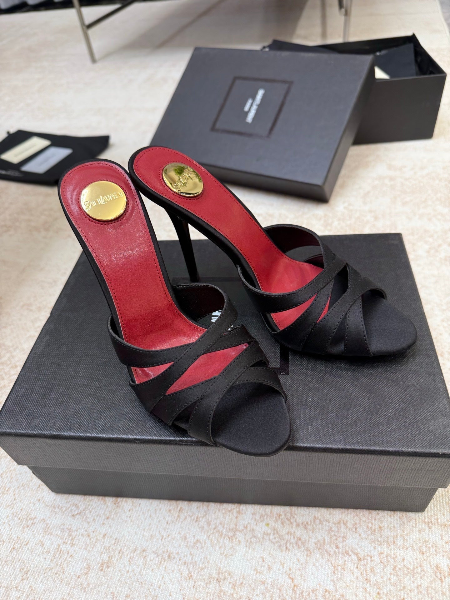 YSL 26S HEELED SANDALS 105 MM IN BLACK SATIN