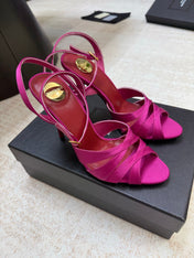 YSL 26S STRAPPY HEELED SANDALS 105 MM IN DARK PINK SATIN