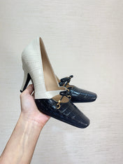 DIOR 26S HIGH HEELS IN BLACK MIX WHITE CROC-EMBOSSED CALFSKIN WITH CHARMS