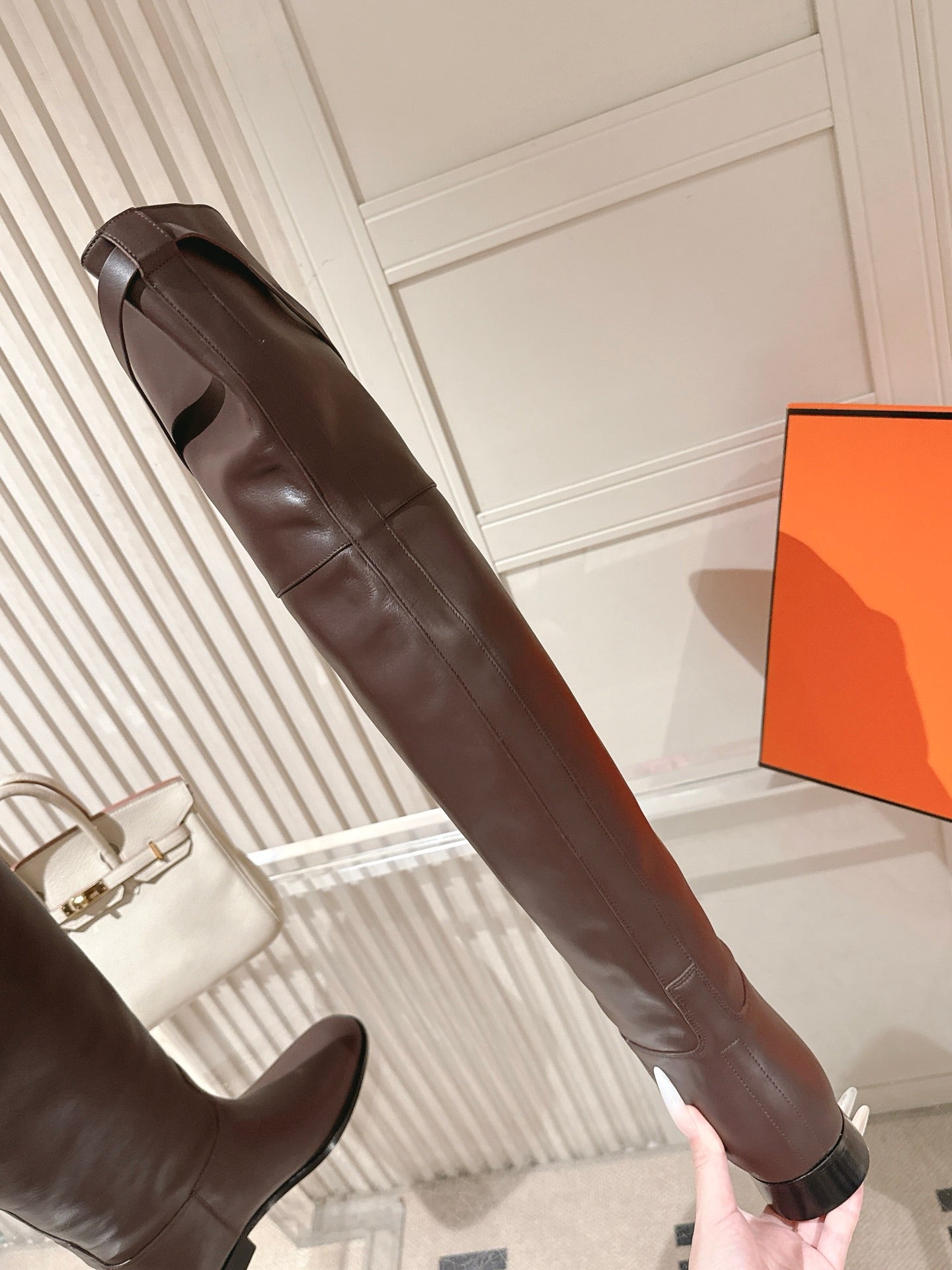 HM 26S OVER THE KNEE BOOTS IN DARK BROWN CALFSKIN