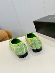 BALLET FLATS IN EMERALD GREEN TWEED AND FABRIC