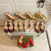 GG HORSEBIT PLATFORM SANDAL IN WHEAT BEIGE MIX LIGHT PINK SHEEPSKIN