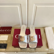GUCCI 26S SLIDES IN SILVER CALFSKIN