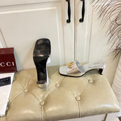 GUCCI 26S HIGH-HEELED SANDALS IN SILVER CALFSKIN WITH GOLD HARDWARE