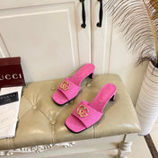 GUCCI 26S HIGH-HEELED SANDALS IN PINK CANVAS WITH GOLD HARDWARE