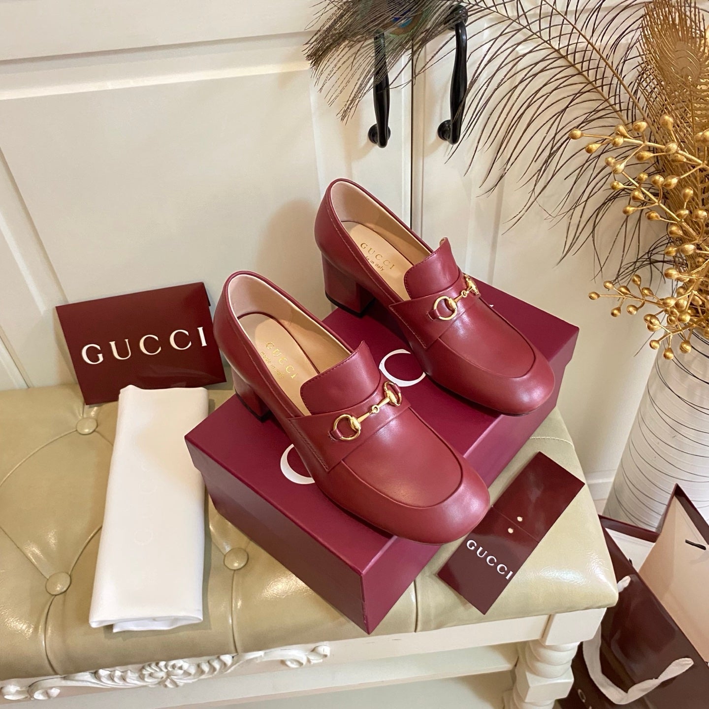 GUCCI 26S HORSEBIT LOAFERS 55 MM IN RED SMOOTH CALFSKIN