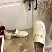 GUCCI 26S HORSEBIT LOAFERS 55 MM IN CREAM WHITE GLOSSY CALFSKIN