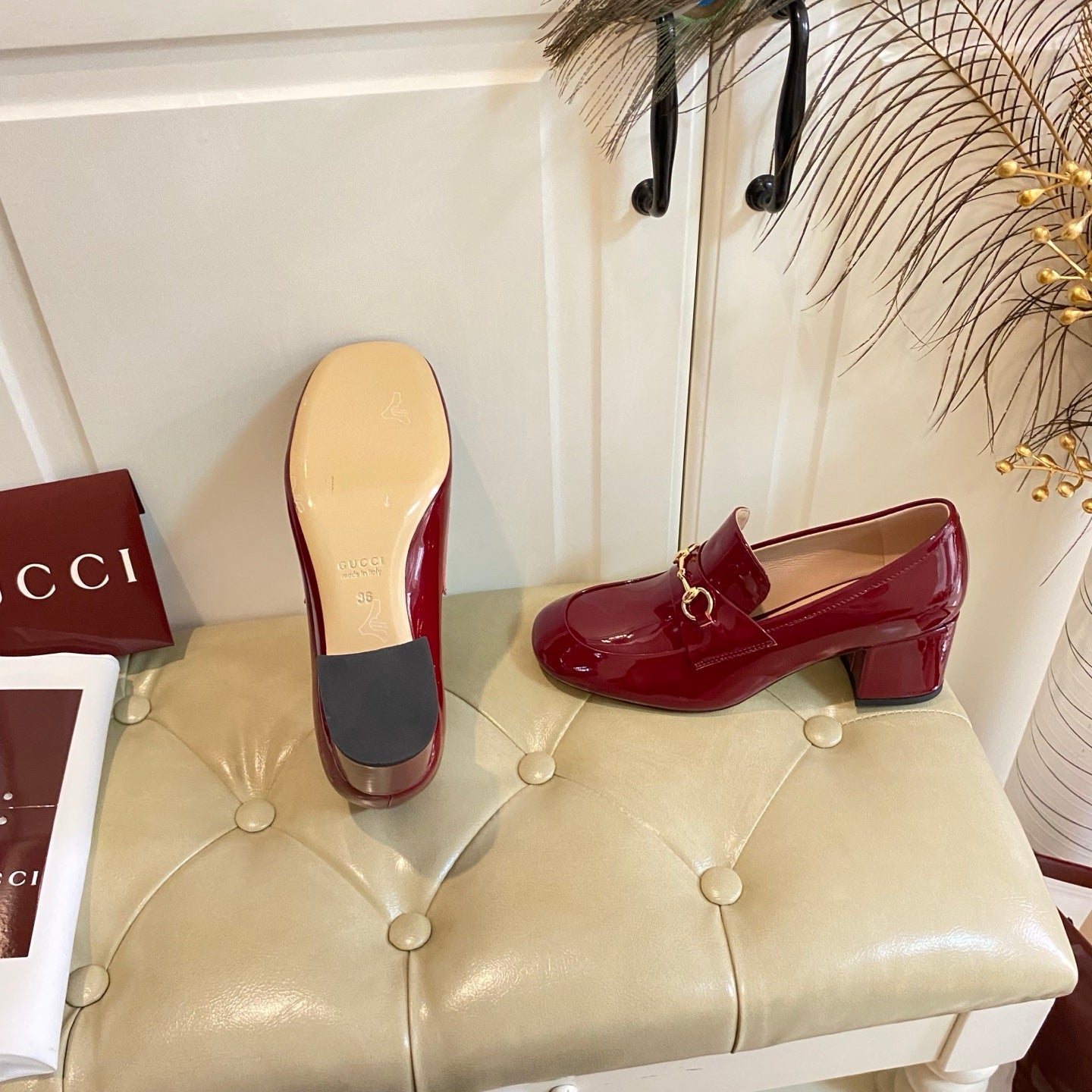 GUCCI 26S HORSEBIT LOAFERS 55 MM IN RED GLOSSY CALFSKIN