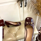 GUCCI 26S HORSEBIT MID-HEEL PUMPS 75 MM IN DARK RED CALFSKIN