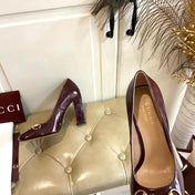 GUCCI 26S HORSEBIT MID-HEEL PUMPS 100 MM IN DARK RED CALFSKIN