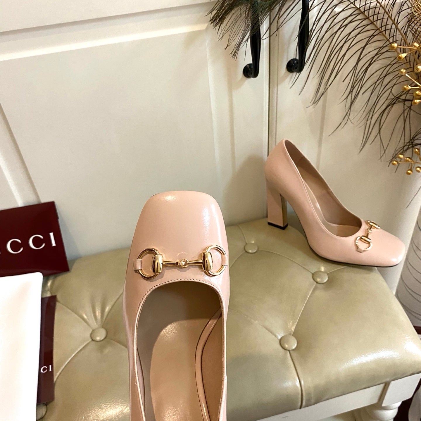 GUCCI 26S HORSEBIT MID-HEEL PUMPS 100 MM IN NUDE PINK CALFSKIN