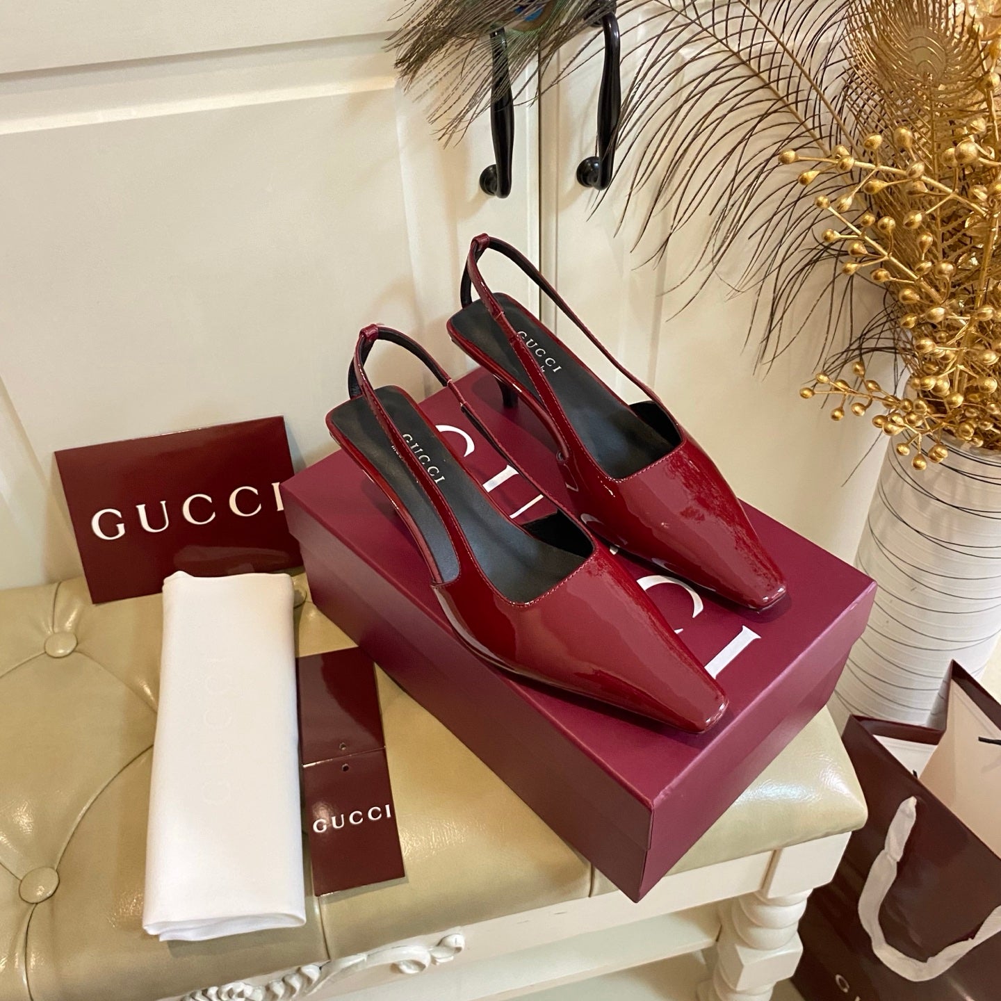 GUCCI 26S SLINGBACK 55 MM IN RED CALFSKIN
