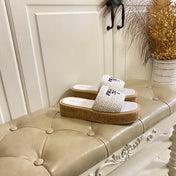 PRADA 26S SLIDE SANDALS CORK SOLE IN WHITE LOGO RAFFIA