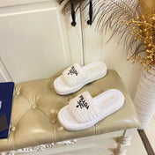 PRADA 26S SLIDE SANDALS IN WHITE LOGO RAFFIA