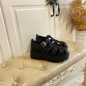 PRADA 26S BUCKLE FISHERMAN SANDALS CHUNKY SOLE IN BLACK CANVAS