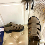 PRADA 26S BUCKLE FISHERMAN SANDALS CHUNKY SOLE IN BROWN CANVAS