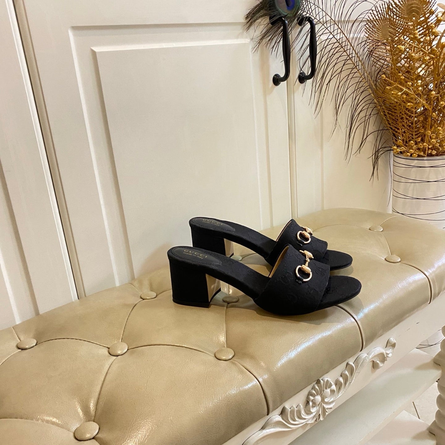 GUCCI 26S HIGH-HEELED SANDALS 65 MM IN BLACK CANVAS