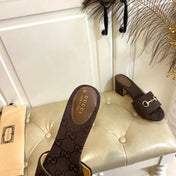GUCCI 26S HIGH-HEELED SANDALS 65 MM IN DARK BROWN CANVAS