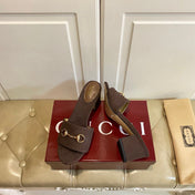 GUCCI 26S HIGH-HEELED SANDALS 65 MM IN DARK BROWN CANVAS