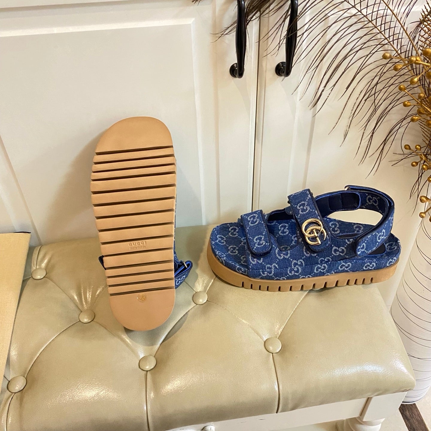 GUCCI 26S SANDALS IN BLUE JACQUARD FABRIC STYLE 2