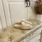 LP 26S LOCK CHARM MULES IN BEIGE SUEDE GOLD HARDWARE