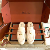 LP 26S LOCK CHARM MULES IN BEIGE SUEDE GOLD HARDWARE