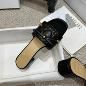DIOR 26S HEELED MULES 45 MM IN BLACK QUILTED LAMBSKIN GOLD HARDWARE