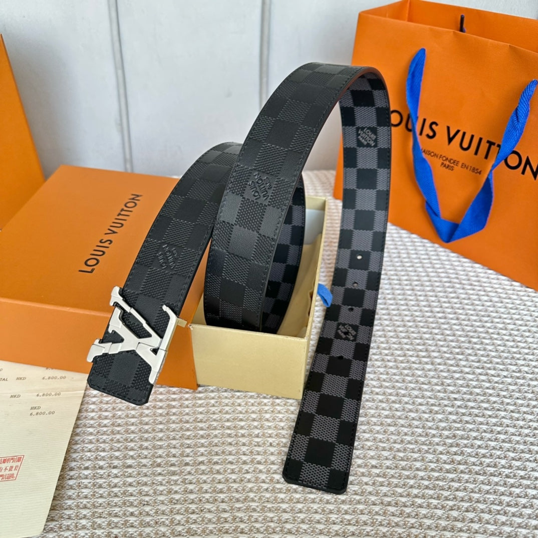 LV 25S BELT 40 MM IN BLACK MIX GREY CALFSKIN 593222