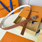 LV Circle Nautical 20mm Reversible Square End Tip Belt Silver Buckle Tan White lambskin