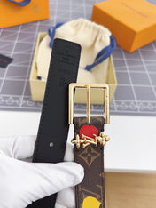 LV Bloom 30mm Mutilcolor Belt Gold Buckle Black Brown Leather