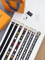 LV Bloom 30mm Belt Gold Buckle Black White Leather