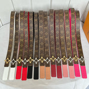 LV Flowergram 30mm Reversible Belt Silver Buckle Pink Brown Leather