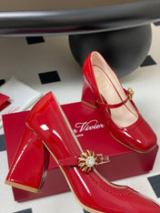 TRÈS VIVIER MARY JANE PUMPS 85MM IN RED GLOSSY CALFSKIN