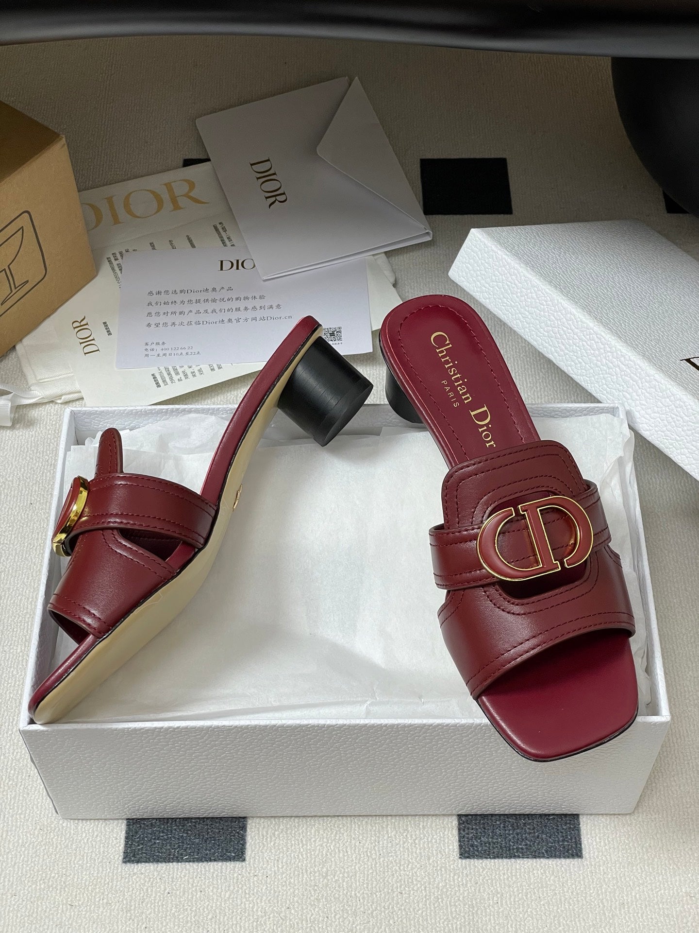 DIOR HIGH HEEL CLASSIC MONTAIGNE 40 MM 25S IN DARK RED LAMBSKIN WITH CD LOGO
