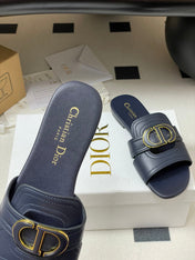 DIOR CLASSIC MONTAIGNE SANDALS 25S IN MIDNIGHT BLUE LAMBSKIN WITH CD LOGO