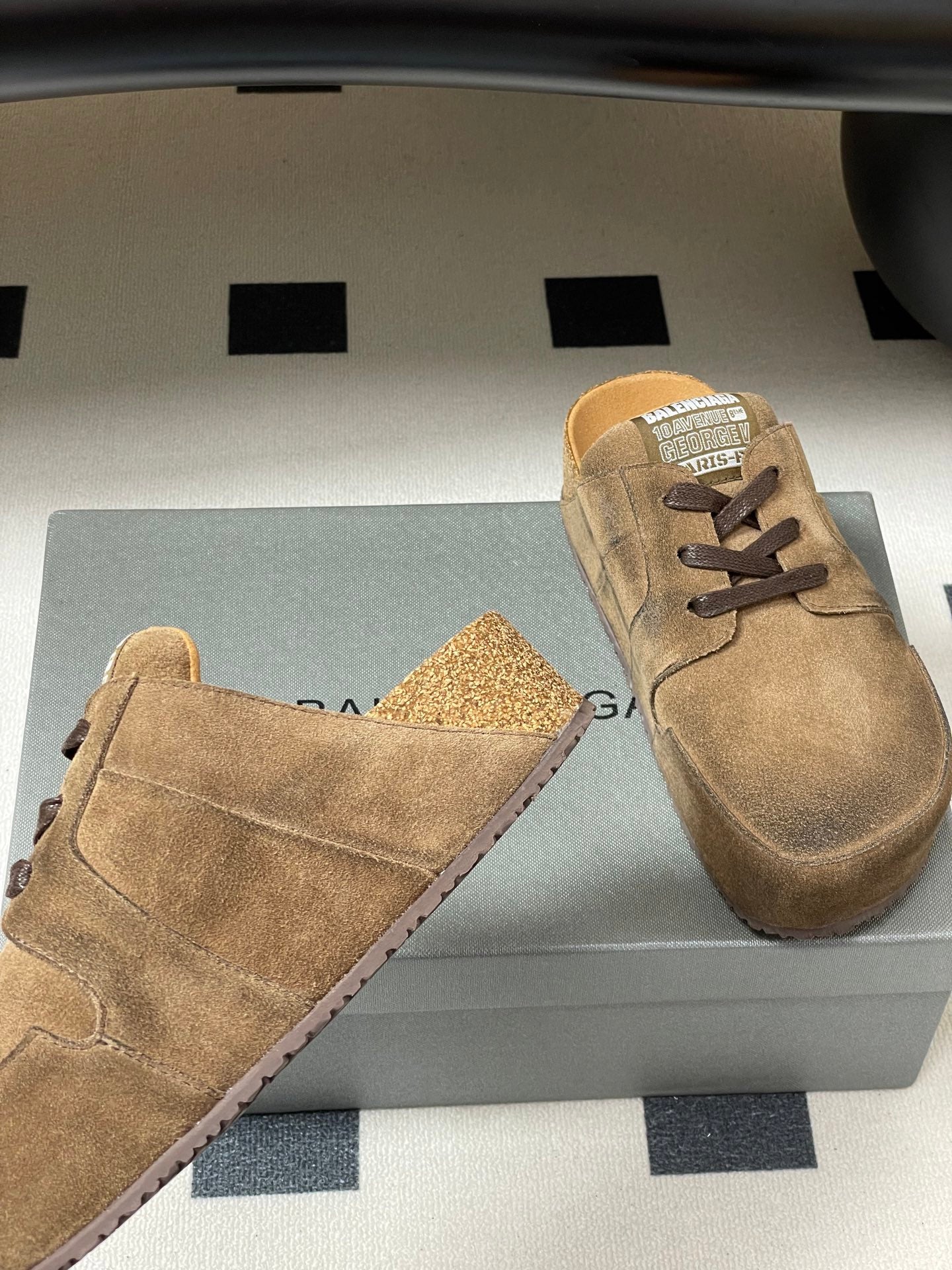 BALENCIAGA 25S MULES BIRKENSTOCK IN CARAMEL BROWN SUEDE