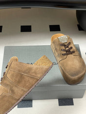 BALENCIAGA 25S MULES BIRKENSTOCK IN CARAMEL BROWN SUEDE