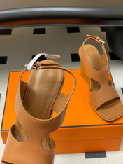 HM 25S KALYA WEDGE SANDAL 100 MM IN BROWN LAMBSKIN
