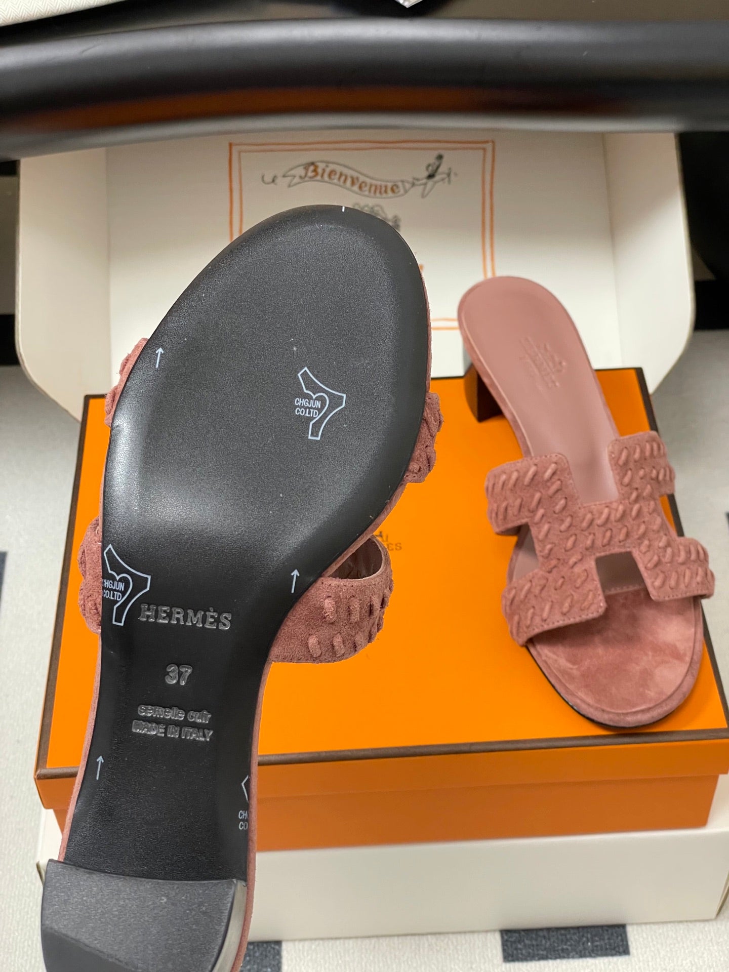 HM 25S ORAN HIGH‑HEEL SANDAL IN PEACHY PINK SUEDE AND LAMBSKIN